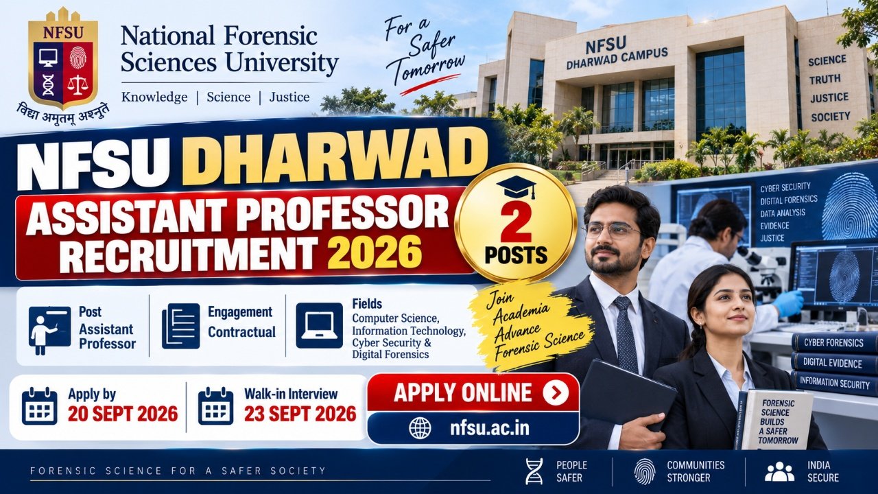 NFSU Dharwad Assistant Professor Recruitment 2026: Apply Online till 20 September