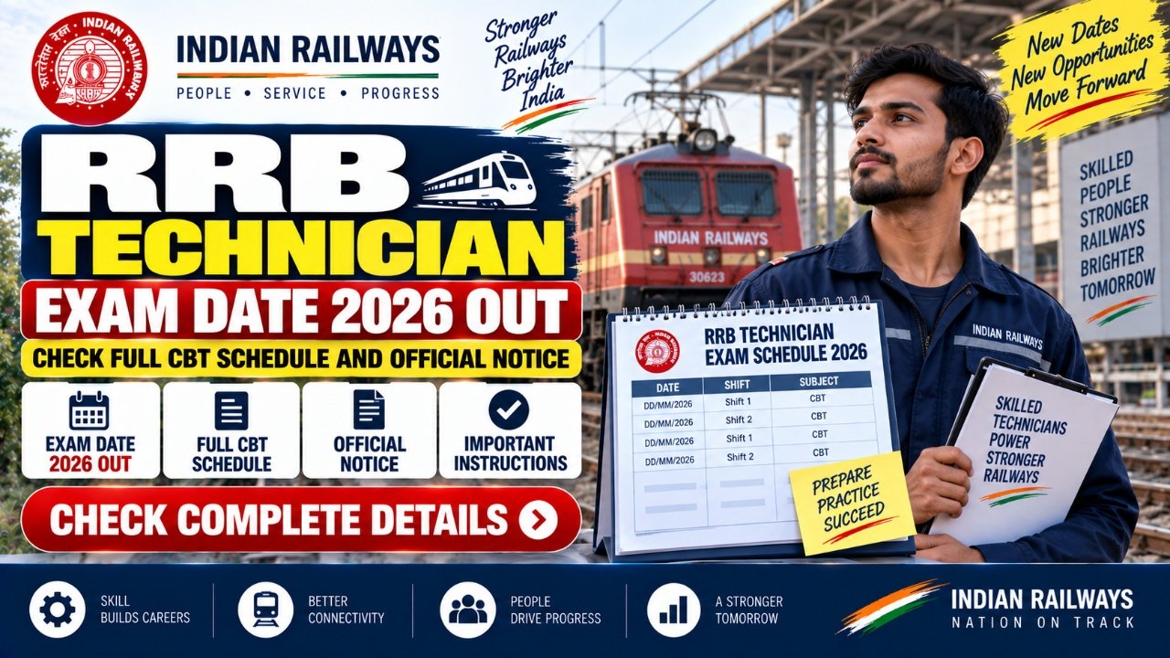 RRB Technician Exam Date 2026 Out: Check Full CBT Schedule and Official Notice